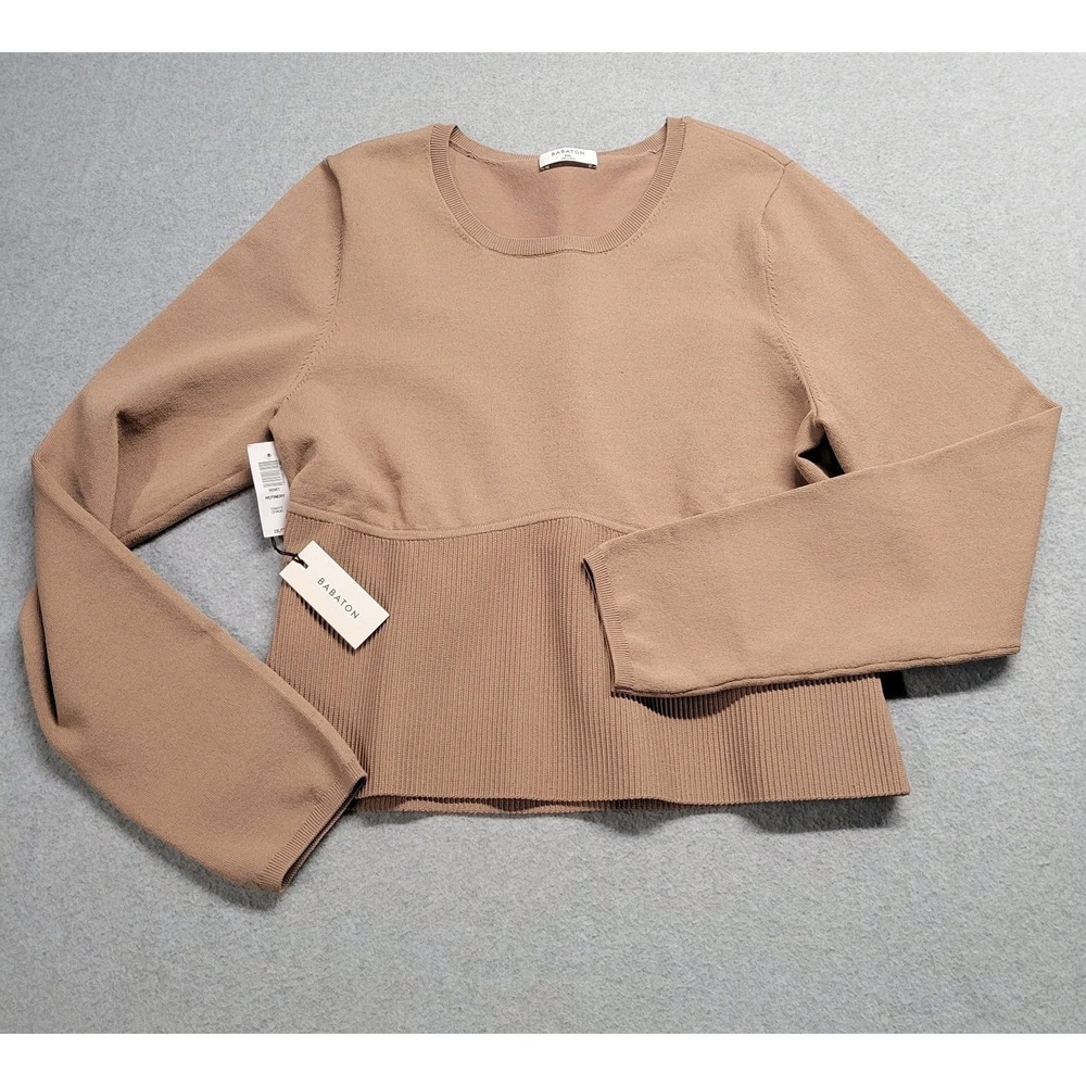 Babaton Refinery Sweater Toasty Tan Ribbed Crew‎ Neck Long Sleeve 2XL NWT